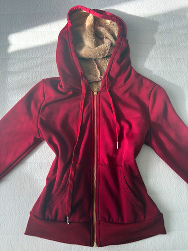 Red hooded jacket with faux - hooded,